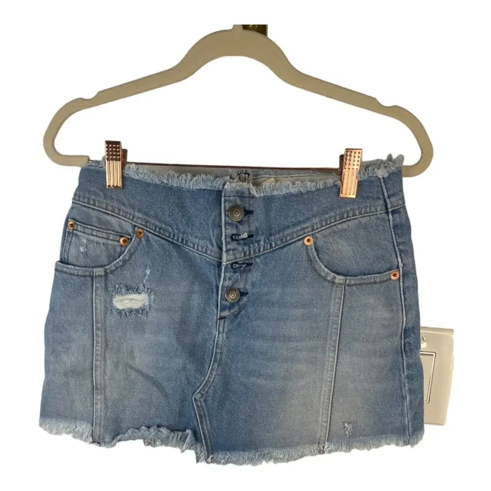 SER.O.YA Keenan Skirt Denim Distressed Raw Hem Y2K Summer Spring 100% Cotton 25